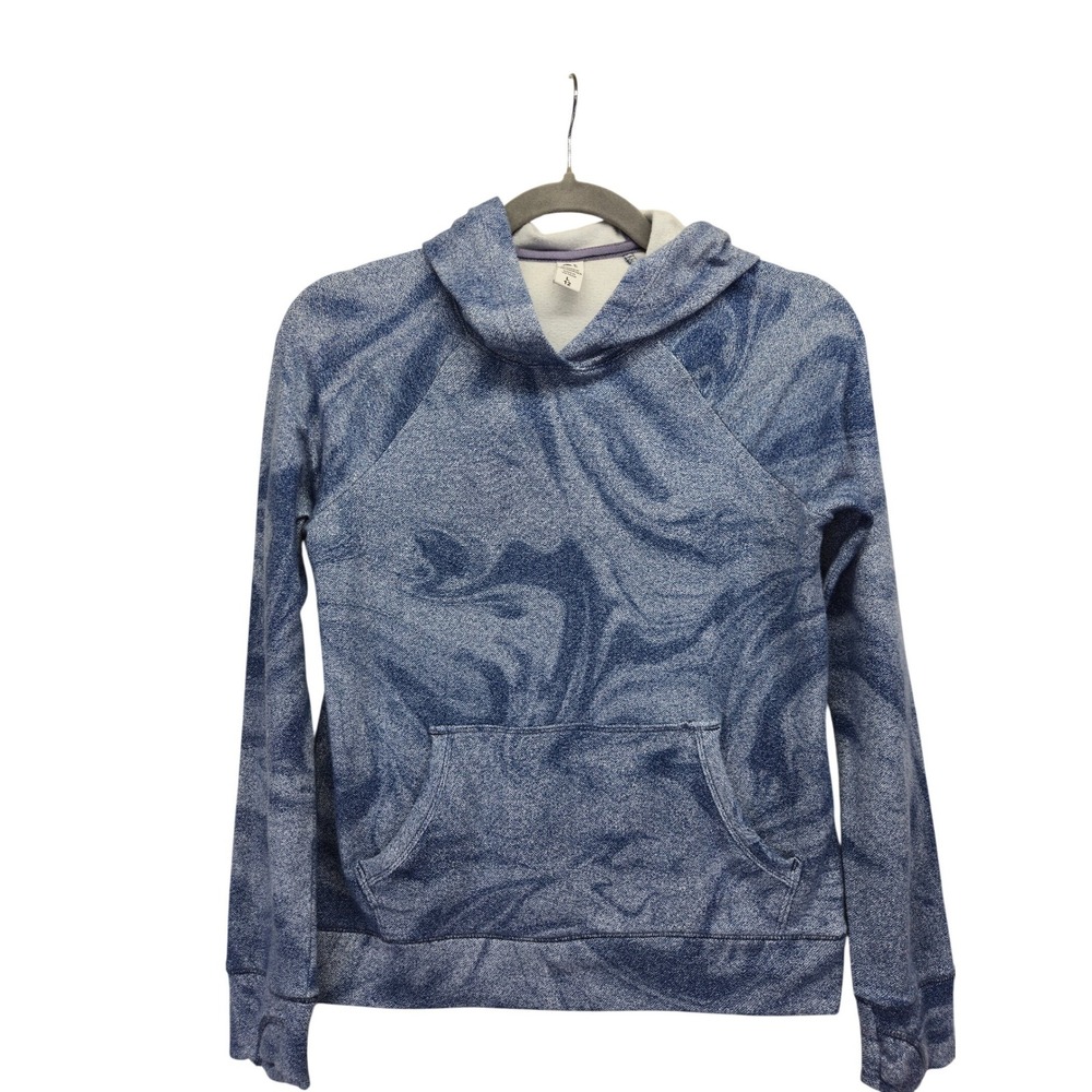 Athleta Girl Blue Marble Swirl Hoodie Sweatshirt Large 12 Raglan Kangaroo Pocket